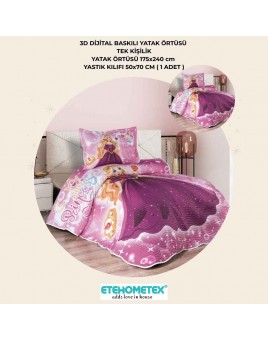 ETEHOMETEX TEK KİŞİLİK 3D DİJİTAL BASKILI YATAK ÖRTÜSÜ PRENSES 8696474232040